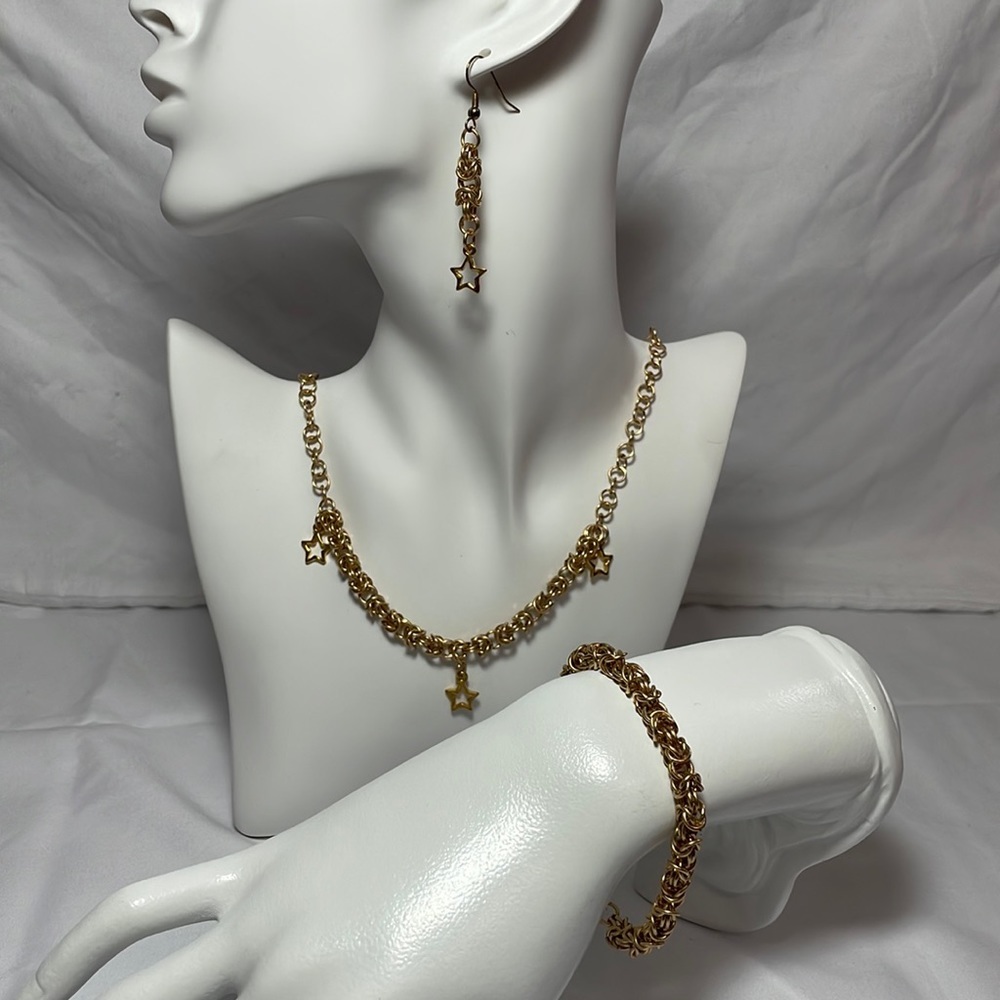 Stars Celestial Gold Earrings Necklace Bracelet Jewelry Set
